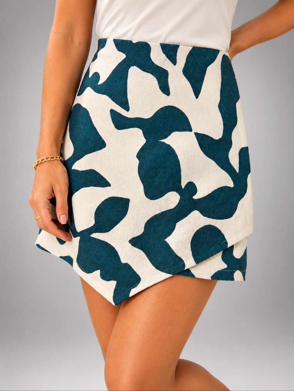 Abercrombie & Fitch Linen Blend Abstract Print Wrap Skort
